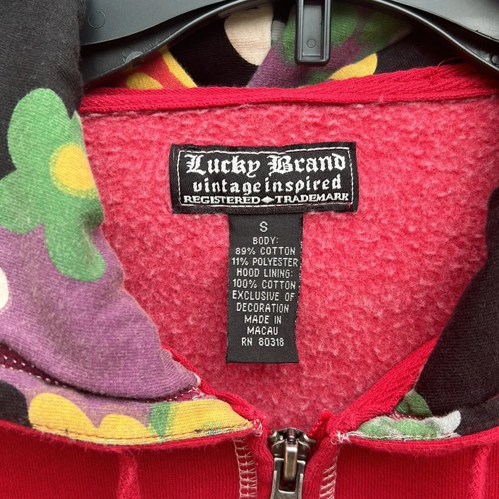 Lucky Brand Vintage Inspired Full Zip Jacket Sweatshirt Hoodie Peace Sz S Red - Picture 3 of 16